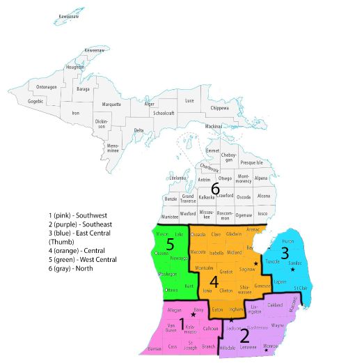 A sectioned-off map of Michigan