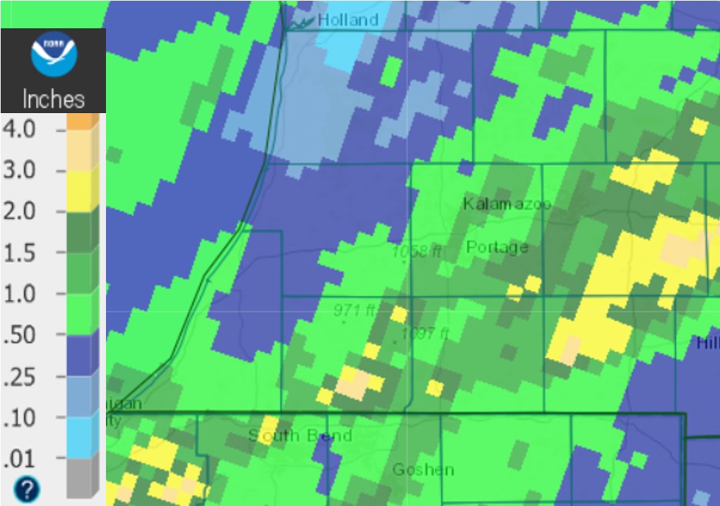 Precipitation totals from June 21-22, 2020.