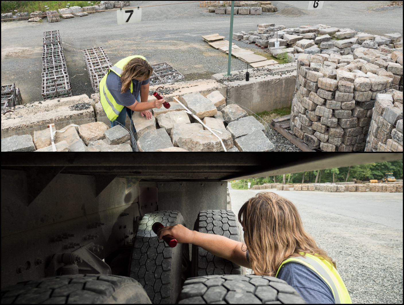 An inspector examines goods, containers and trucks