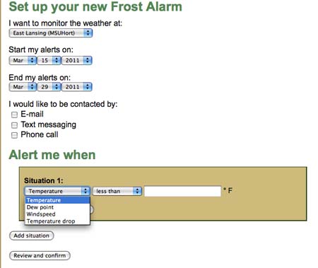 Setting up your frost alarm; selecting weather stations and conditions to generate the alarm.  Setting up your frost alarm; selecting weather stations and conditions to generate the alarm.