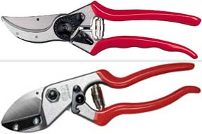 Top, by-pass Pruners. Bottom, anvil pruners. Top, by-pass Pruners. Bottom, anvil pruners.