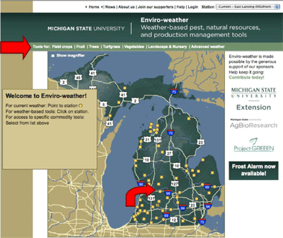 view of Enviro-weather home page view of Enviro-weather home page