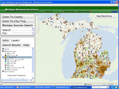 Biomass layers on Michigan map Biomass layers on Michigan map