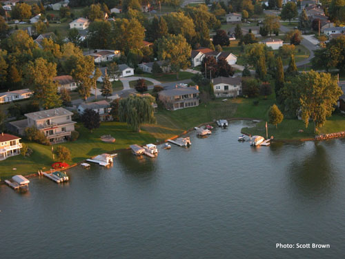 Aerial view of an intensely developed shoreline. Aerial view of an intensely developed shoreline.