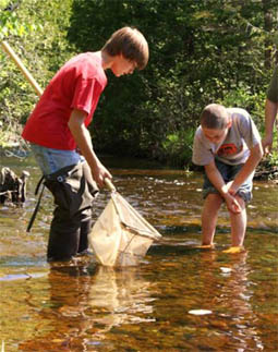 Rogers City Elementary students taking samples in Trout River. Rogers City Elementary students taking samples in Trout River.