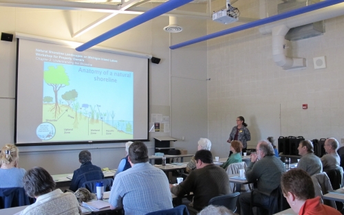 Jane Herbert, MSU Extension Educator, trains natural resource professionals who are part of the MNSP Shoreline Educator Network  Jane Herbert, MSU Extension Educator, trains natural resource professionals who are part of the MNSP Shoreline Educator Network