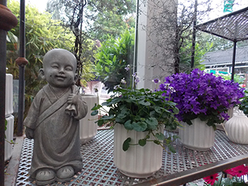 Buddha statue with flowers